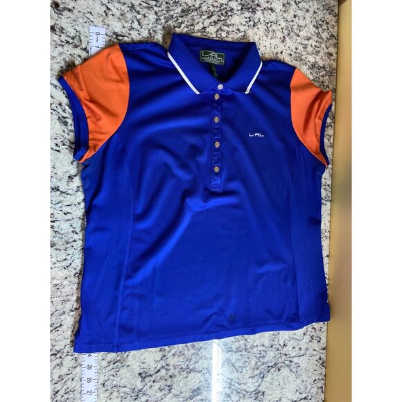 Lauren Ralph Lauren Womens Polo Shirt XL Blue Orange Colorblock Preppy Golf Logo - Picture 8 of 8
